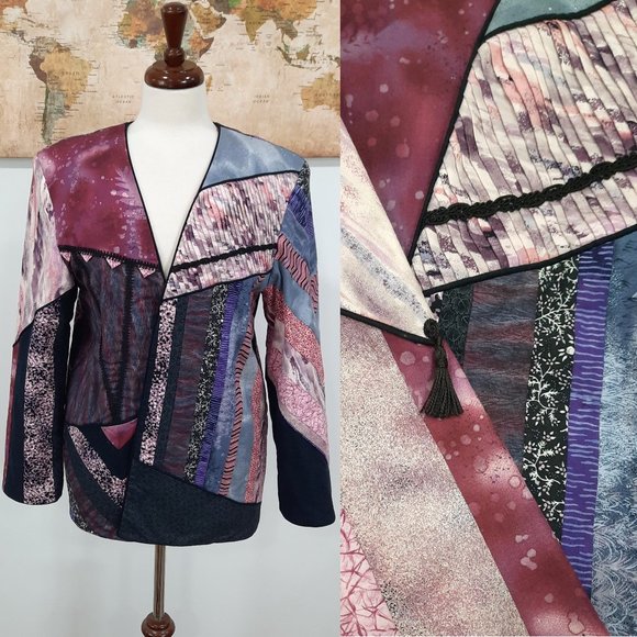 Vintage Jackets & Blazers - Vtg 80s patchwork quilted jacket - Handmade